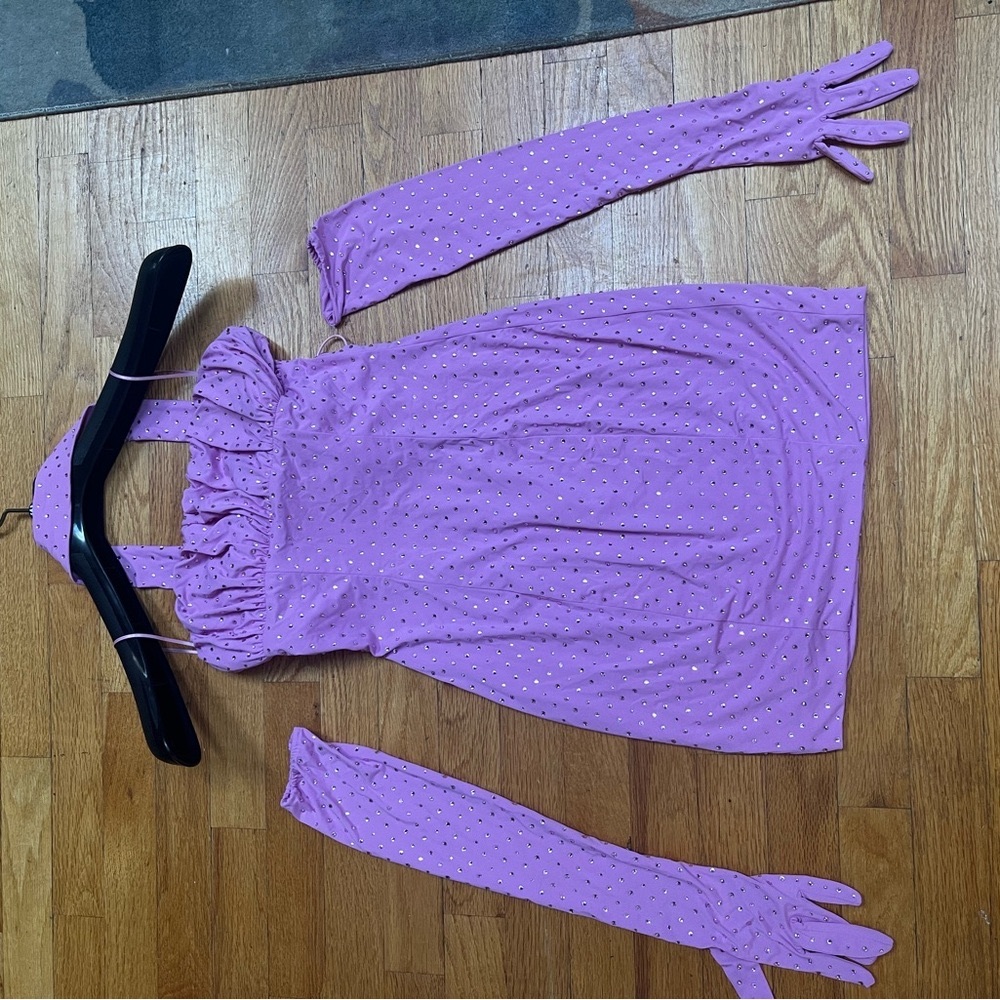 Nana Jaqueline nwt lilac gem dress with back bow and 2 gloves